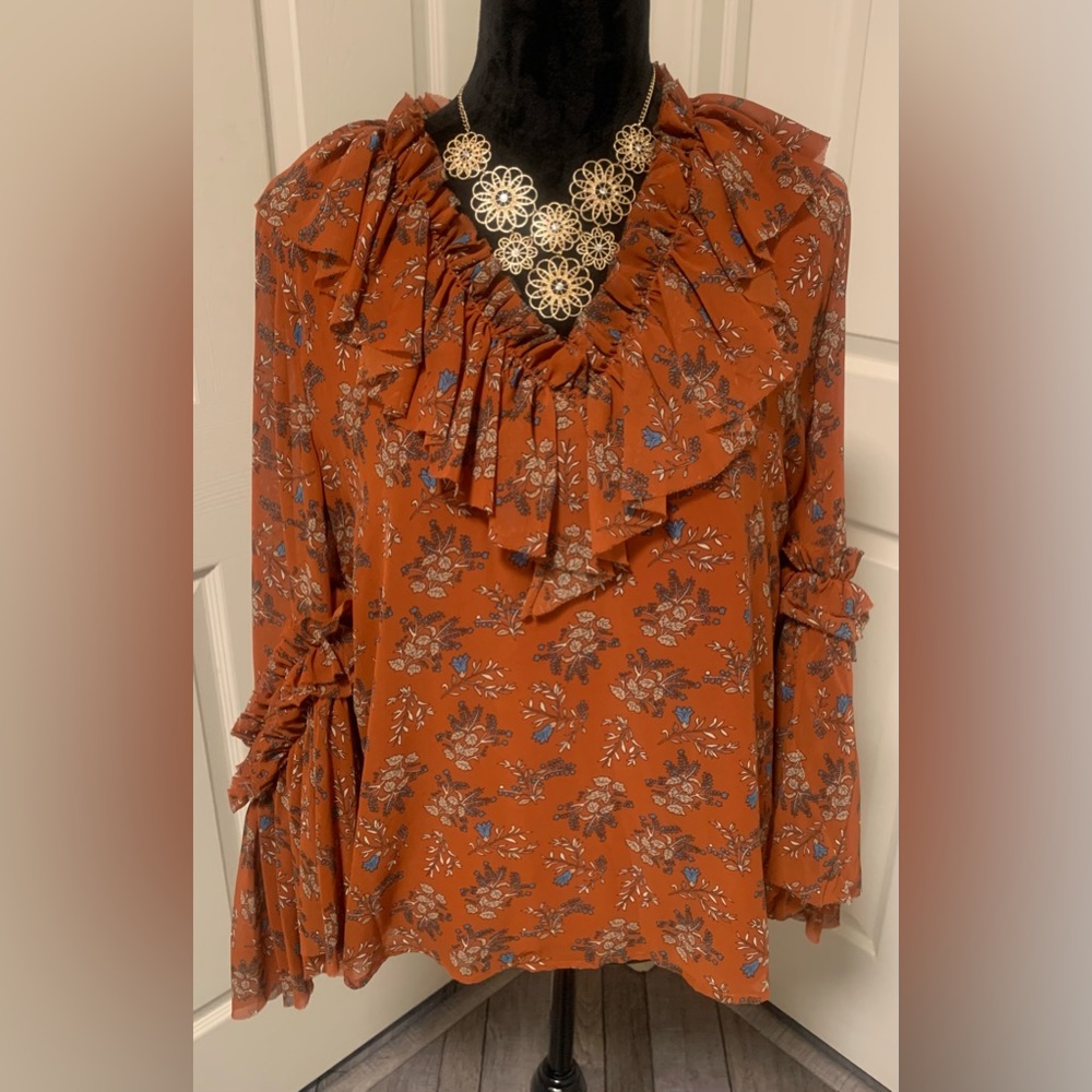 NWT V CRISTINA Ruffle V-Neck Bohemian Blouse